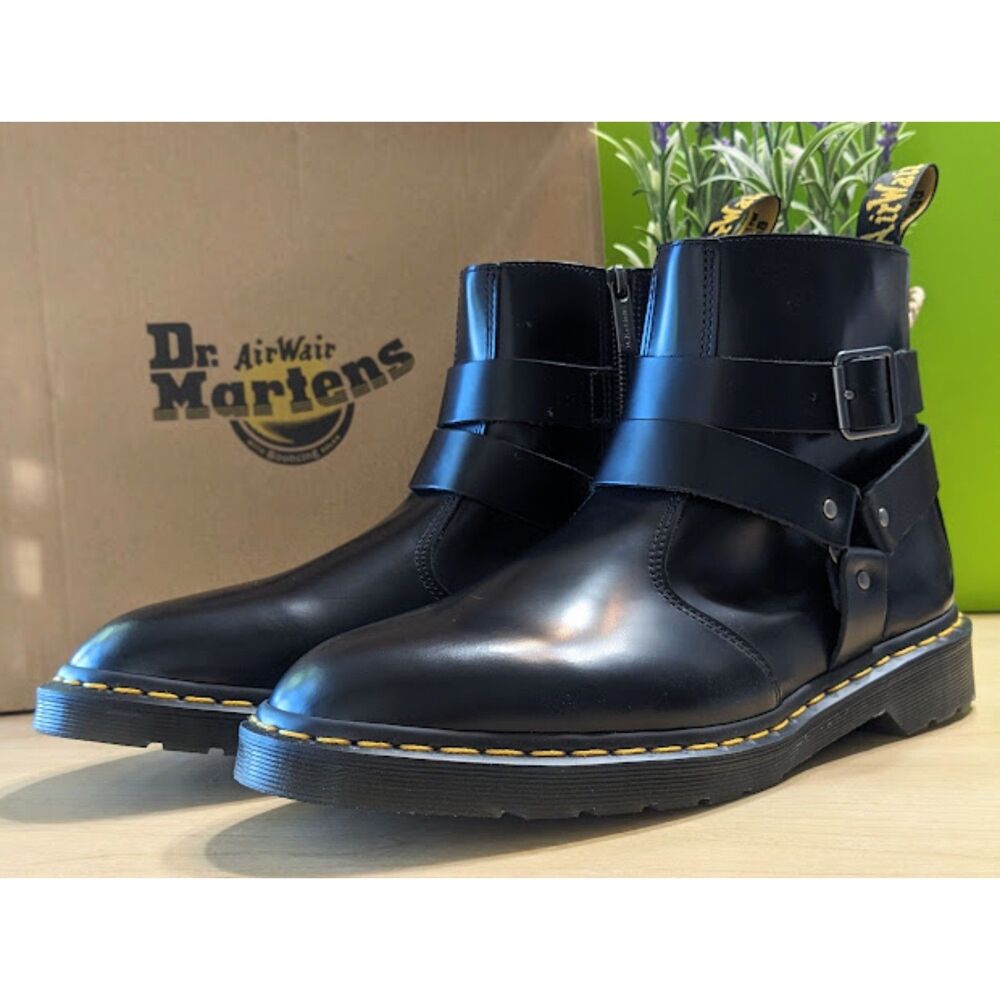 Dr. Martens Jaimes Black Polished Smooth Leather Harness Chelsea Boots UK 10 NIB